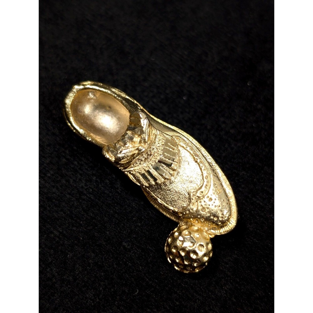 Retro Gold Tone Filigree Golf‎ Shoe Ball Figural Pin Brooch